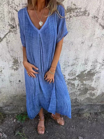Luna Women's Summer Dress | Flattering V-Neck, Relaxed Fit Midi 5