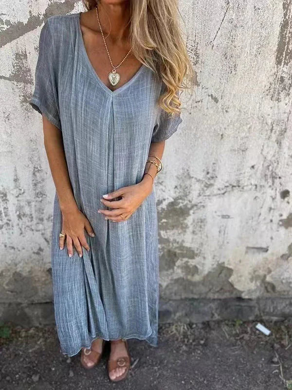 Luna Women's Summer Dress | Flattering V-Neck, Relaxed Fit Midi 6