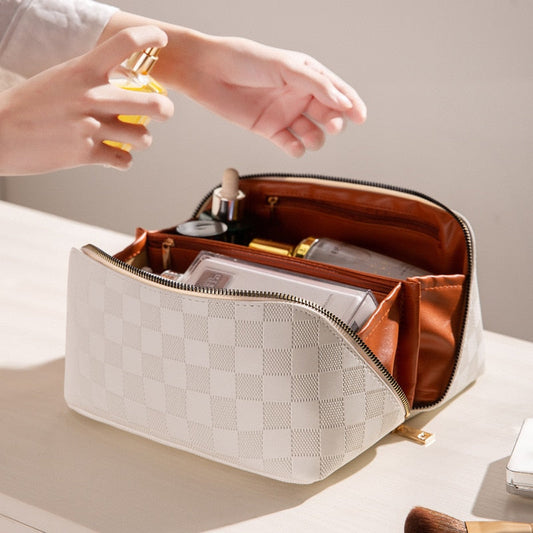 Luxe Toiletry Bag | Stylish Check Pattern, Travel Essential 0