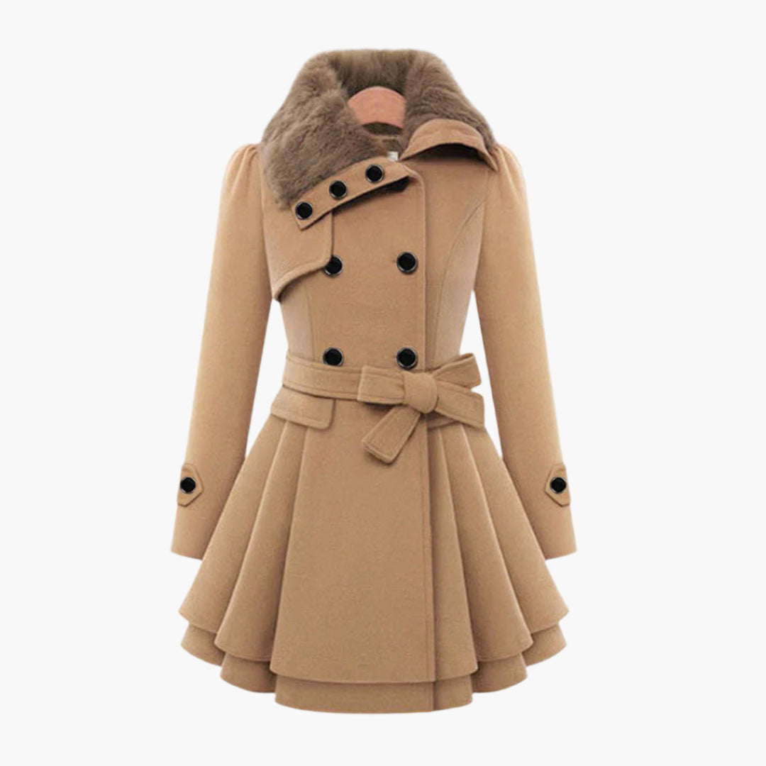 Lydia Women's Coat | Luxurious Faux Fur Collar, Flared Design 0