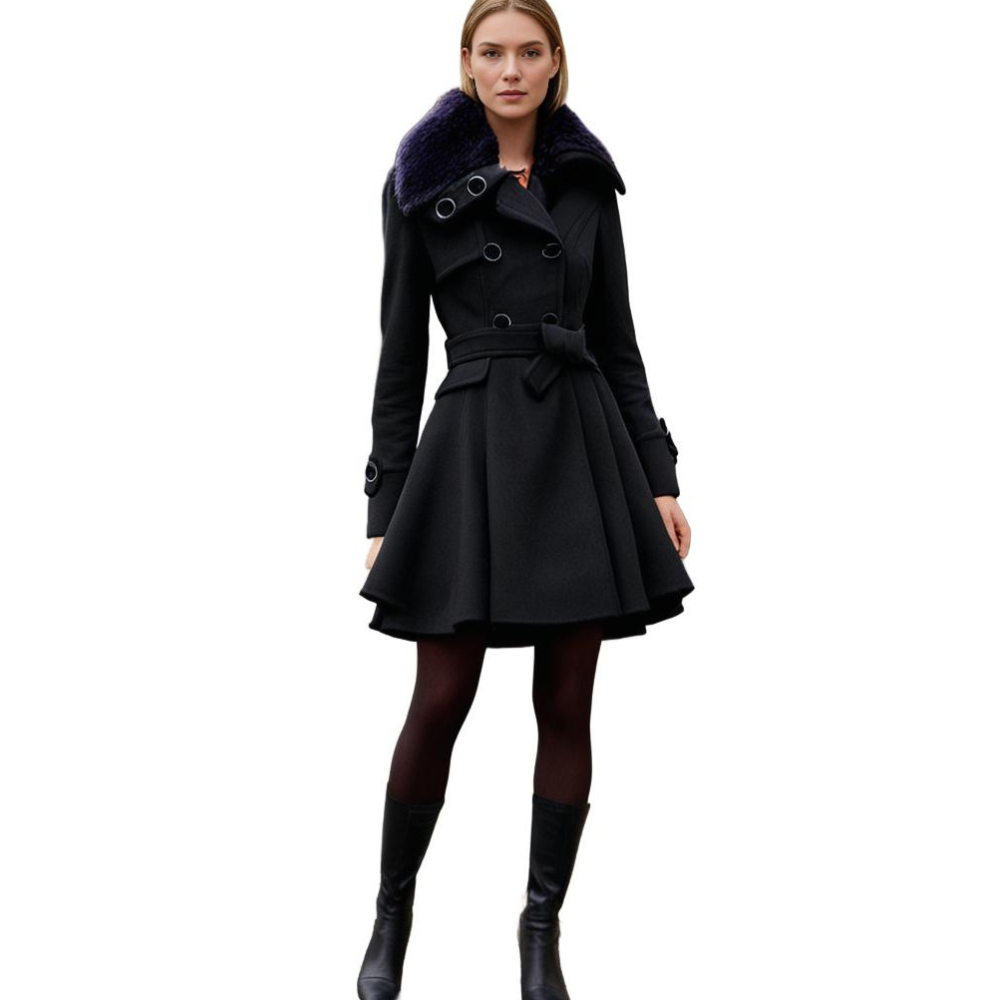 Lydia Women's Coat | Luxurious Faux Fur Collar, Flared Design 7