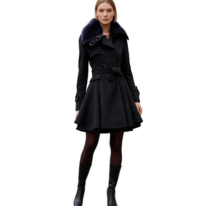 Lydia Women's Coat | Luxurious Faux Fur Collar, Flared Design 7