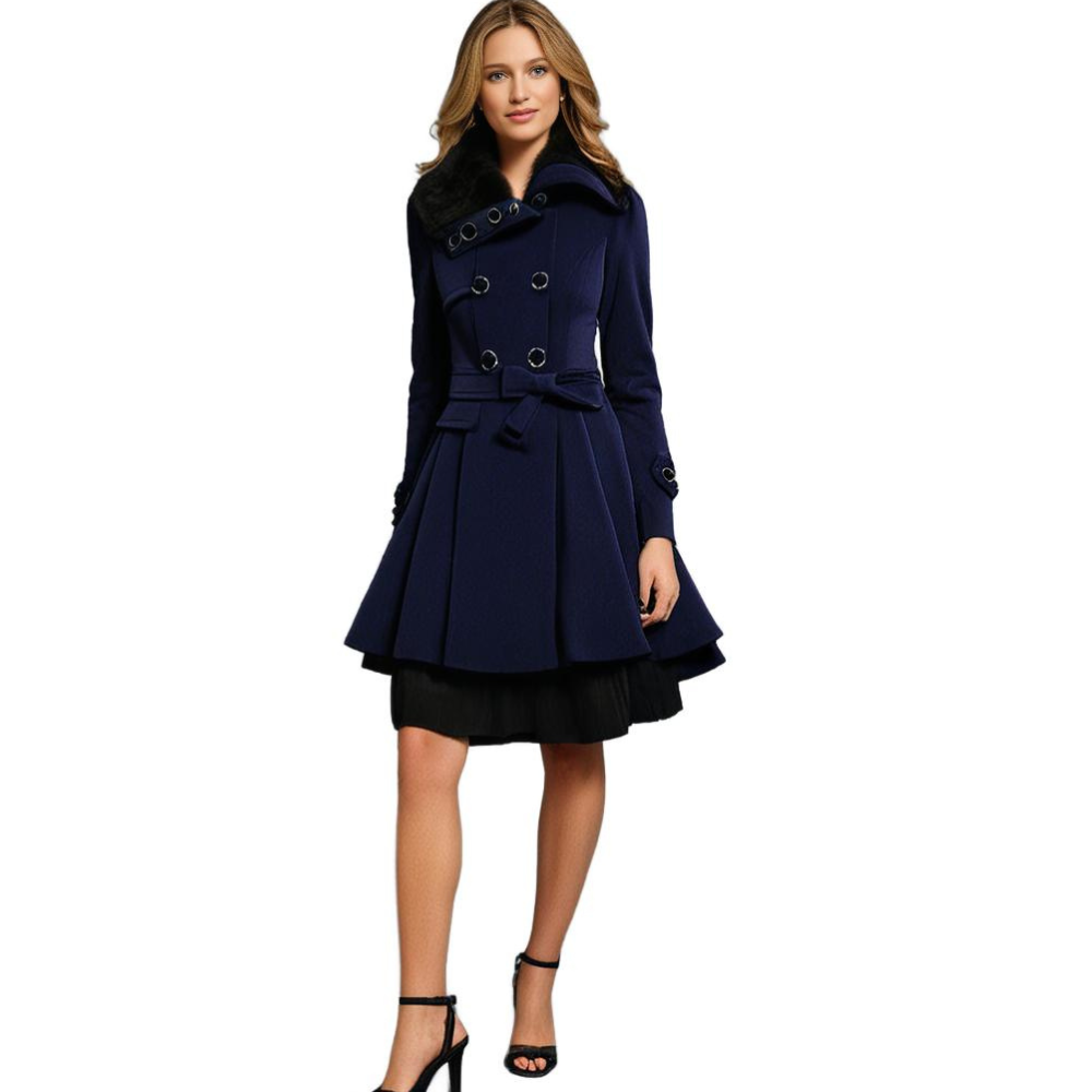 Lydia Women's Coat | Luxurious Faux Fur Collar, Flared Design 8