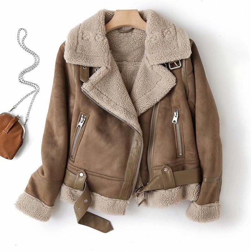 Mara Women's Biker Jacket | Plush Shearling Lining, Fitted 0