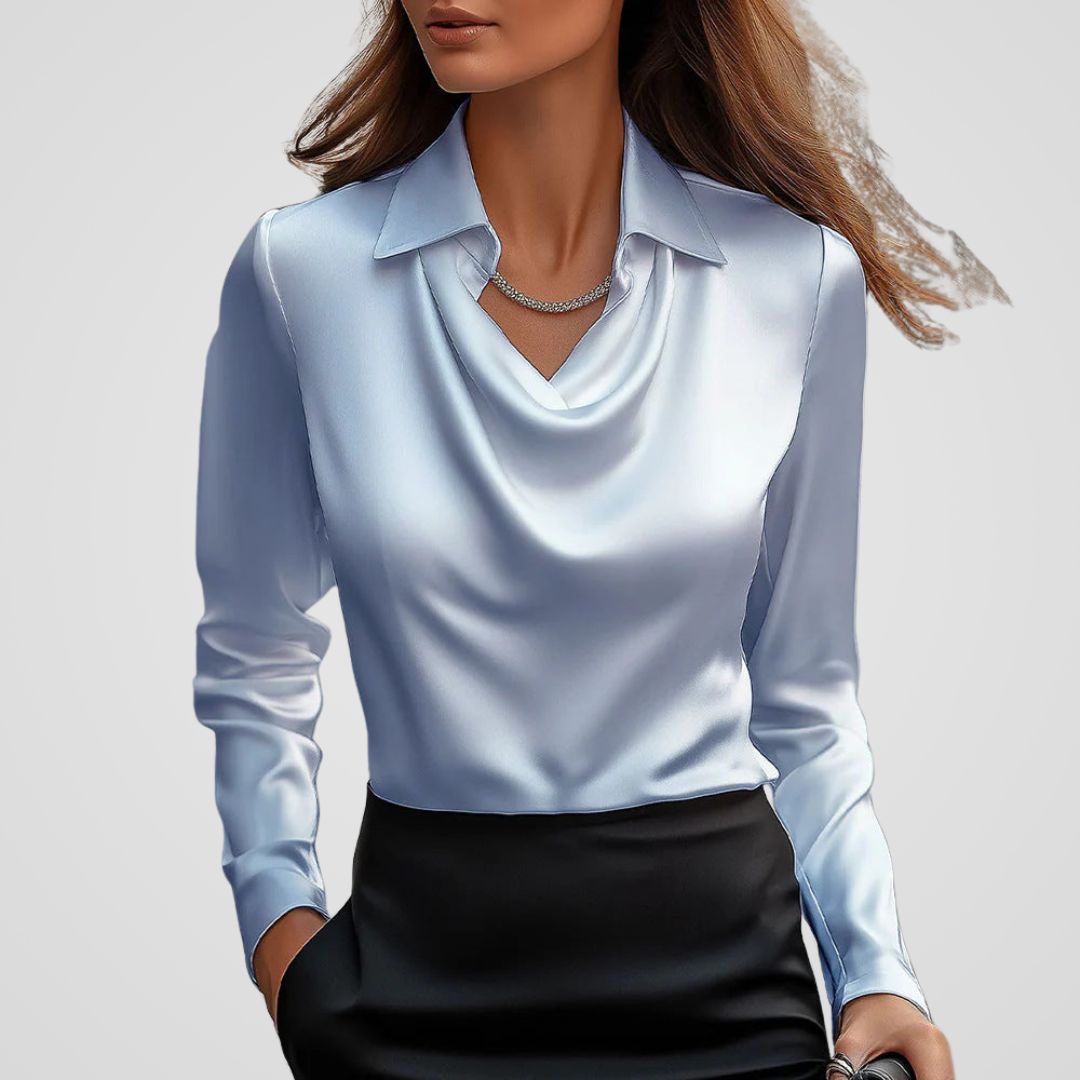 Mara Women's Blouse | Satin Draped Neck, Elegant Design 2
