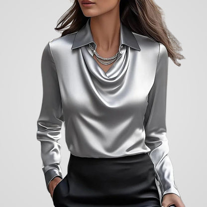 Mara Women's Blouse | Satin Draped Neck, Elegant Design 3