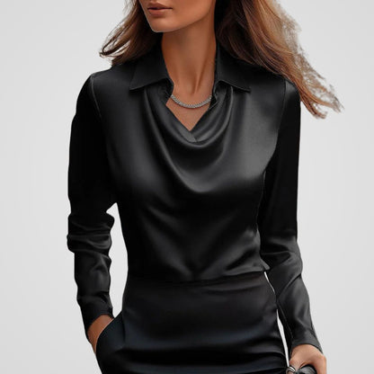 Mara Women's Blouse | Satin Draped Neck, Elegant Design 4