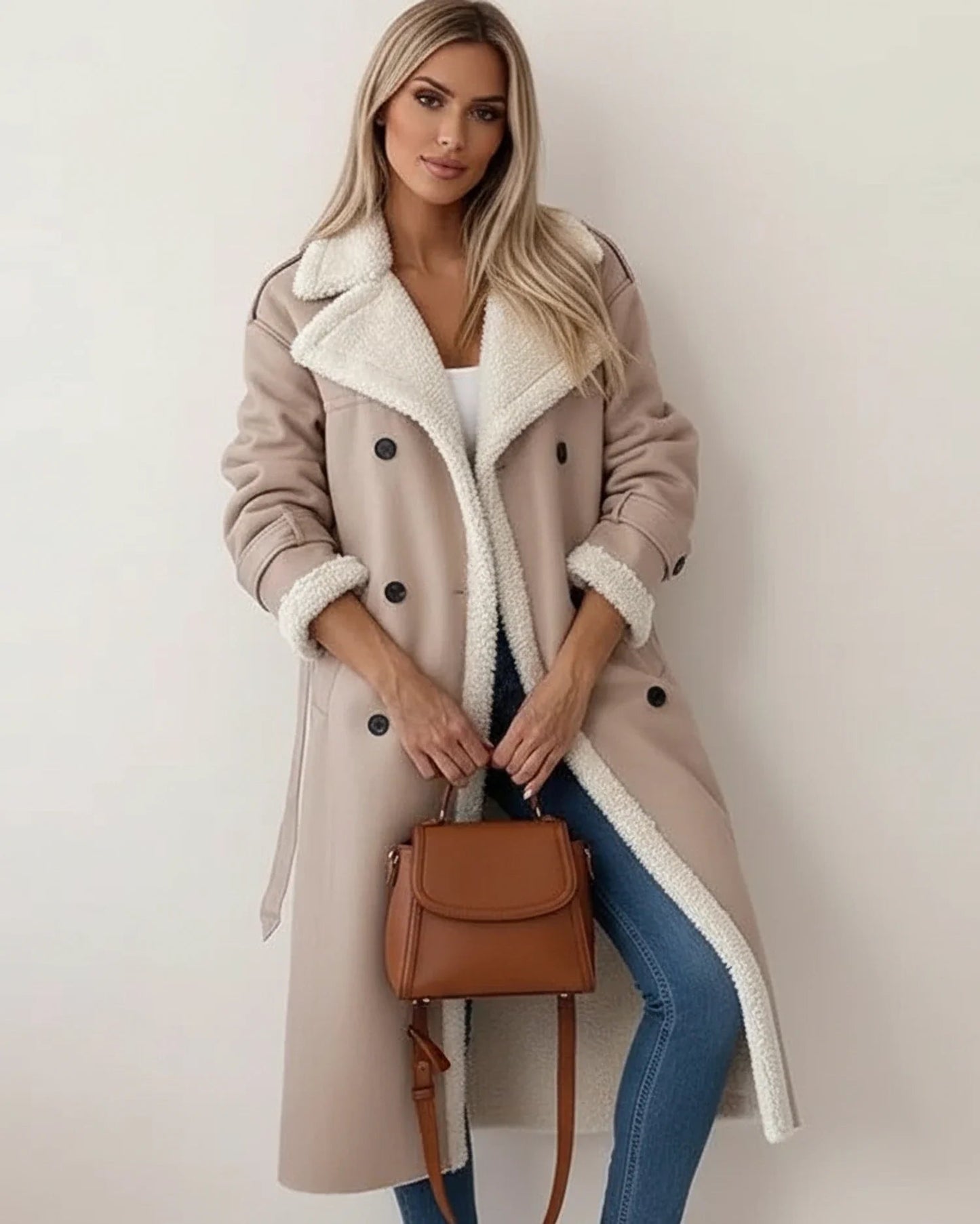 Mara Women's Long Winter Coat | Shearling Lined, Elegant 2