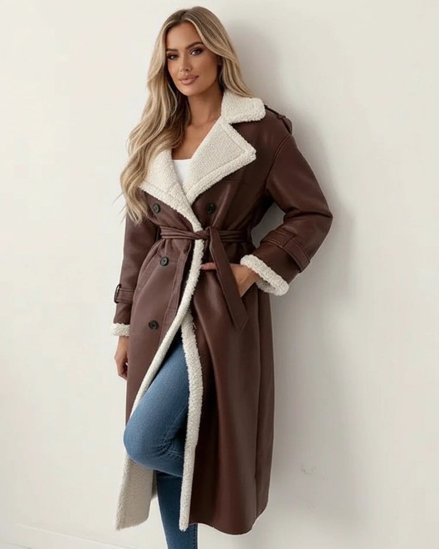 Mara Women's Long Winter Coat | Shearling Lined, Elegant 3