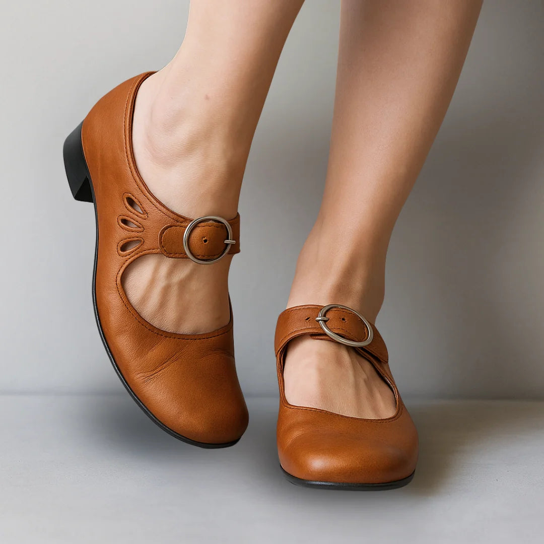 Mara Women's Mary Jane Shoes | Buckle Strap, Block Heel, Side Cutout 2