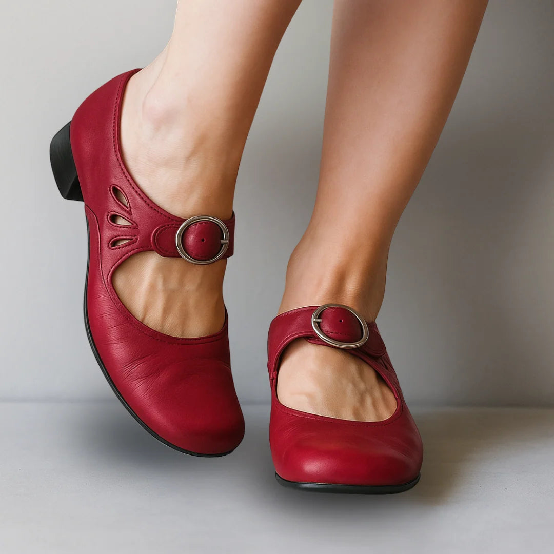 Mara Women's Mary Jane Shoes | Buckle Strap, Block Heel, Side Cutout 3
