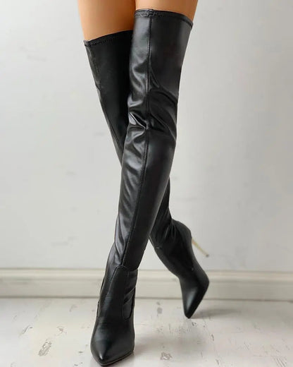 Mara Women's Thigh High Boots | Gold Stiletto Heel, Zipper Detail 4