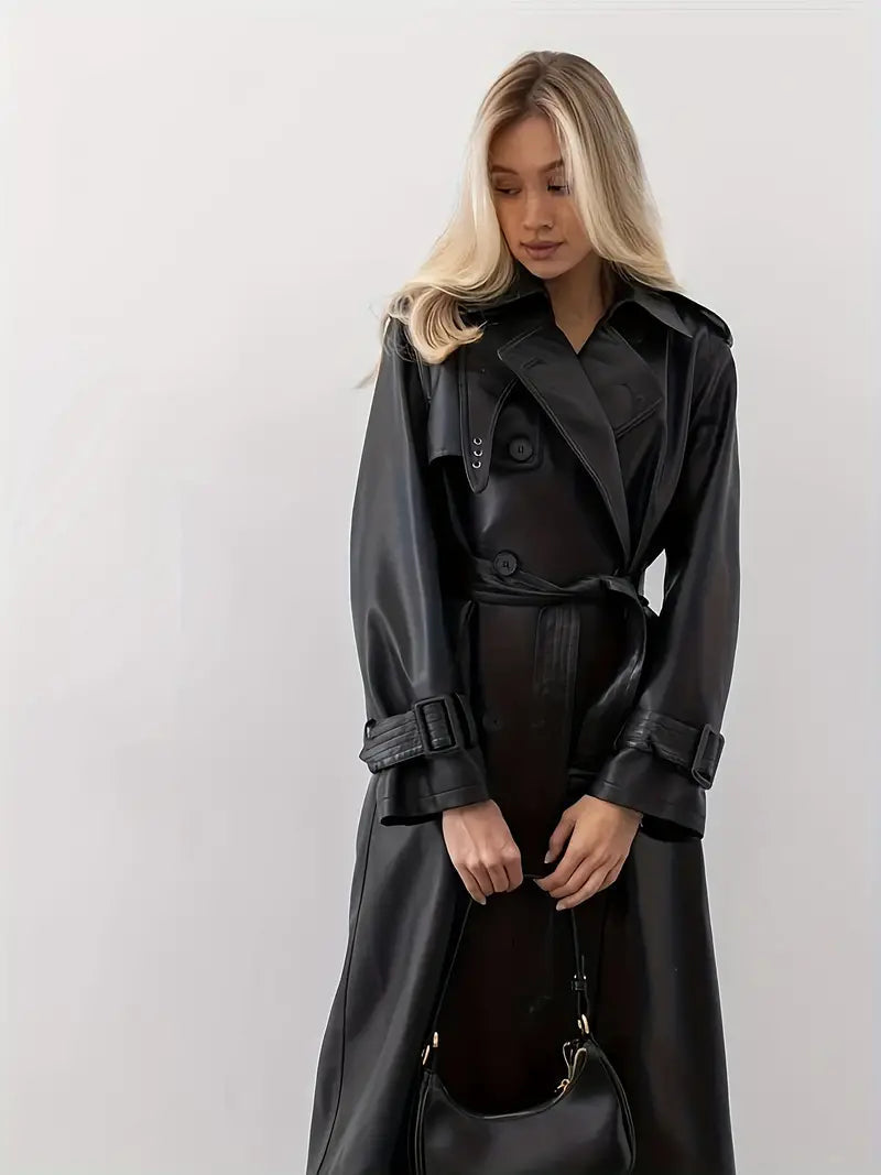 Mara Women's Trench Coat | High-Quality Faux Leather, Double Breasted Design 1