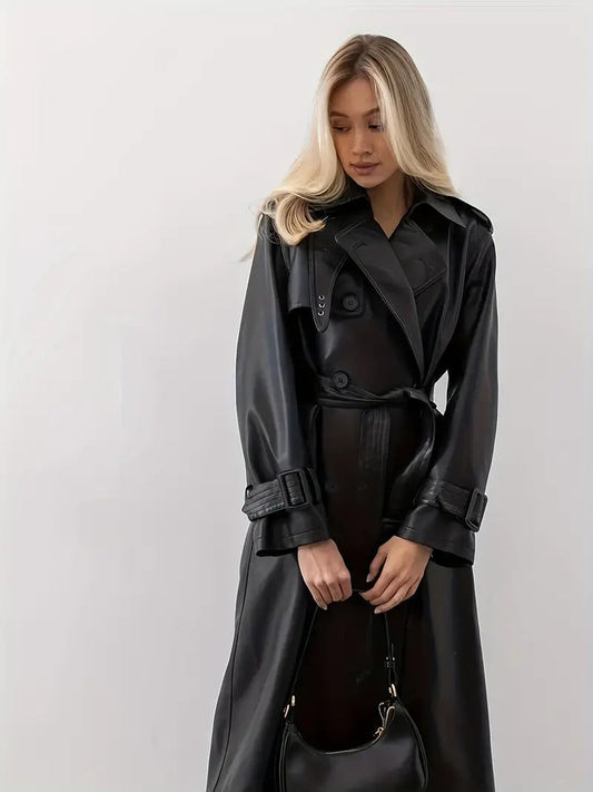 Mara Women's Trench Coat | High-Quality Faux Leather, Double Breasted Design 1