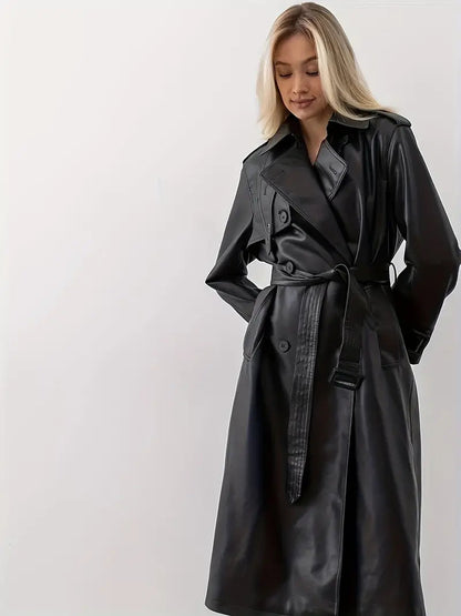 Mara Women's Trench Coat | High-Quality Faux Leather, Double Breasted Design 2