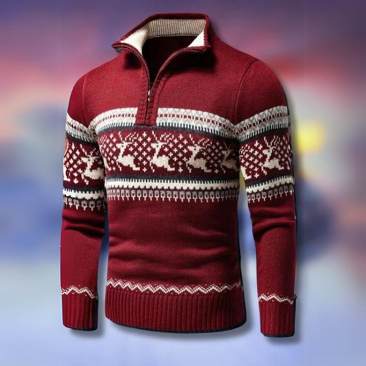 Maverick Men's Half-Zip Sweater | Fair Isle Pattern, Casual Christmas Style 0