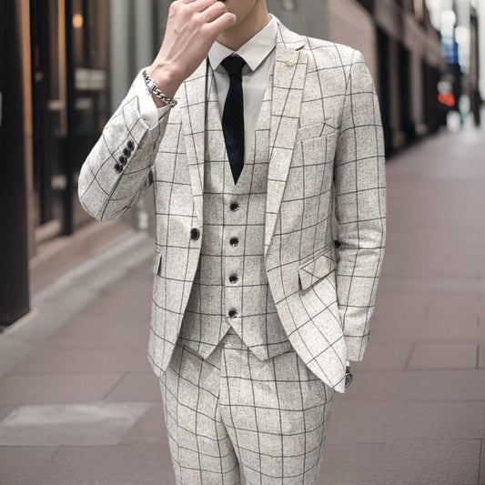 Max Men's Wedding Suit | Checkered Three-Piece Ensemble, Slim Fit 1
