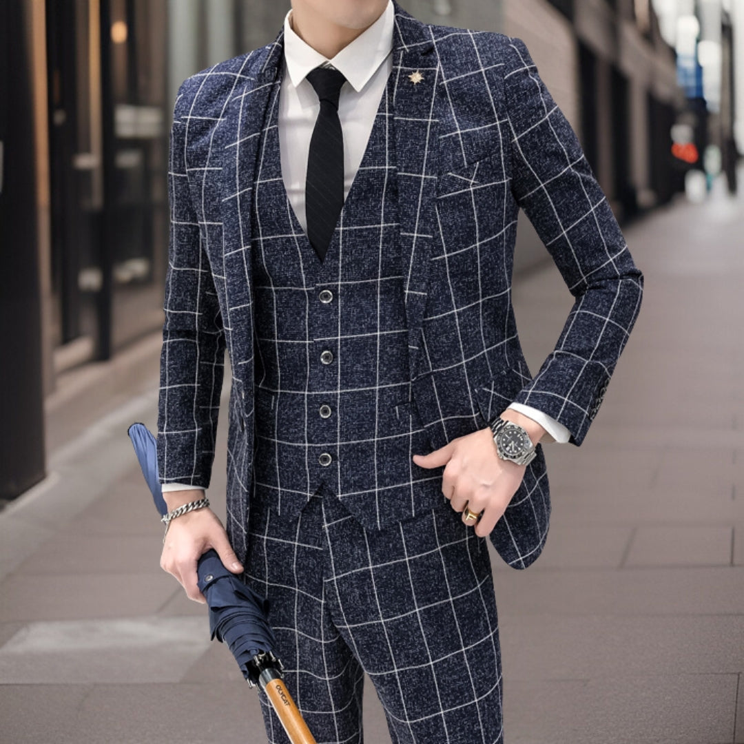 Max Men's Wedding Suit | Checkered Three-Piece Ensemble, Slim Fit 2