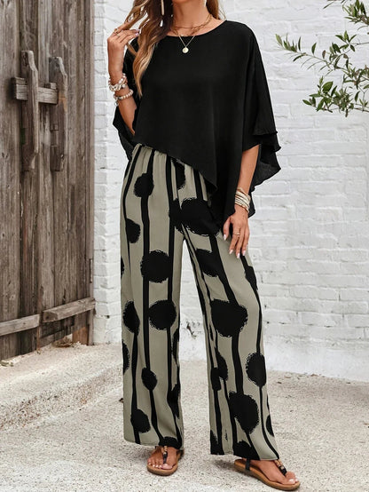 Mila Women's Set | Asymmetric Top & Printed Pants, Loungewear 3