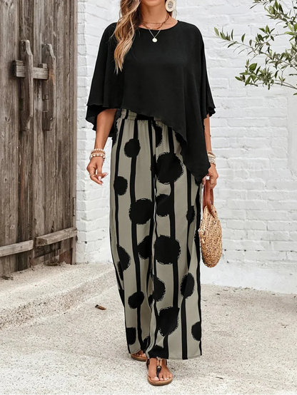 Mila Women's Set | Asymmetric Top & Printed Pants, Loungewear 4