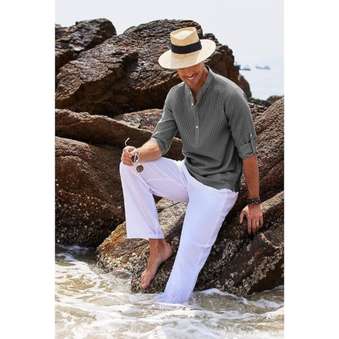 Milo Men's Summer Shirt | Stand-Up Collar, Lightweight 7