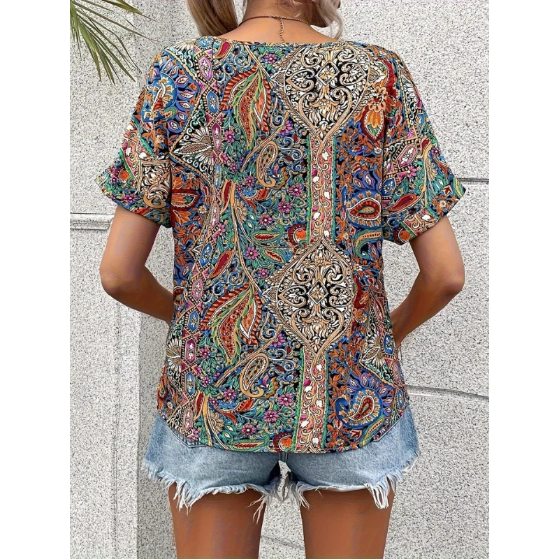 Mira Women's Blouse | Flattering V-Neck, Multicolor Design 2