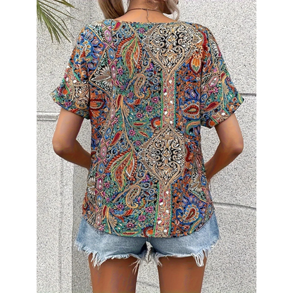 Mira Women's Blouse | Flattering V-Neck, Multicolor Design 2