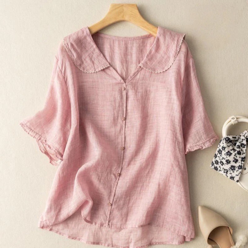 Mira Women's Blouse | Lightweight Fabric, Elegant Scalloped Design 3