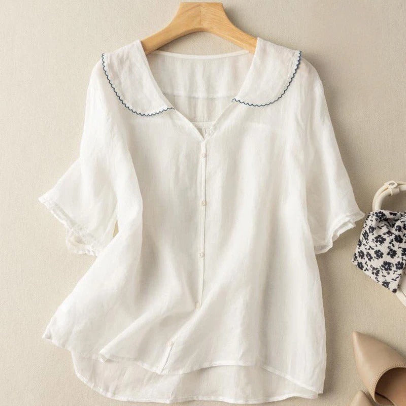 Mira Women's Blouse | Lightweight Fabric, Elegant Scalloped Design 4