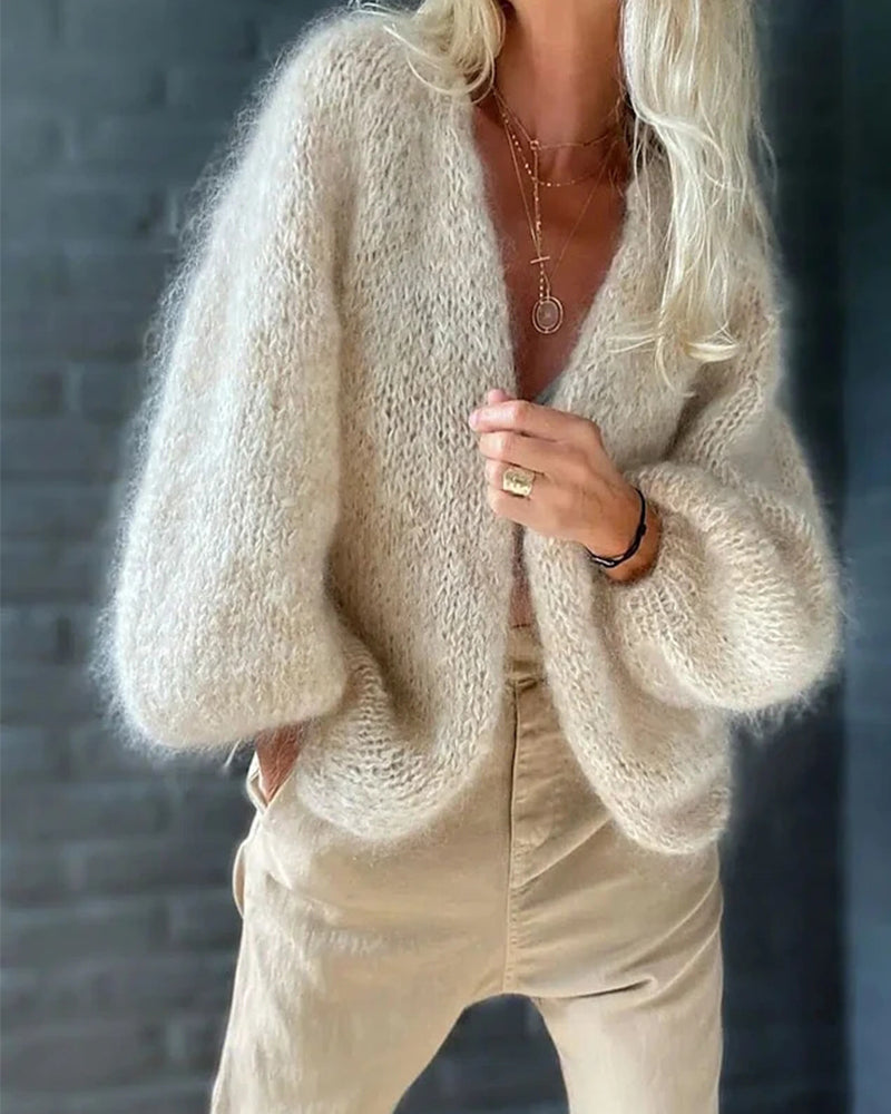Mira Women's Casual Cardigan | Soft Cotton Blend, Long Flared Sleeves 0