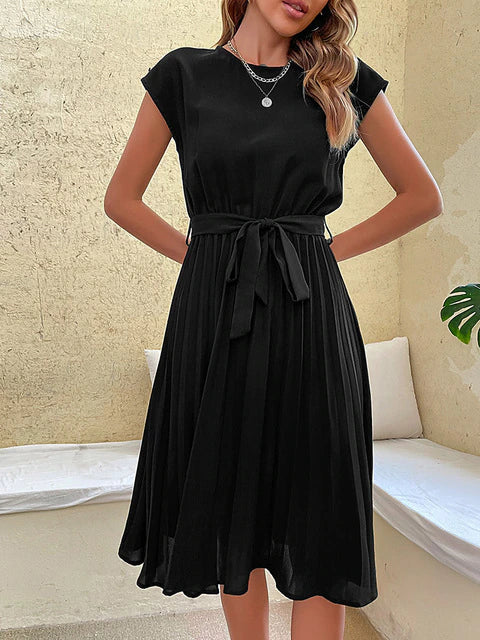 Mira Women's Midi Dress | Pleated Design, Short Sleeves, Summer Style 0