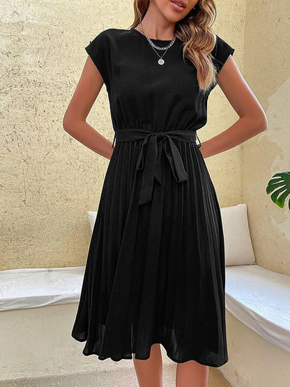Mira Women's Midi Dress | Pleated Design, Short Sleeves, Summer Style 0
