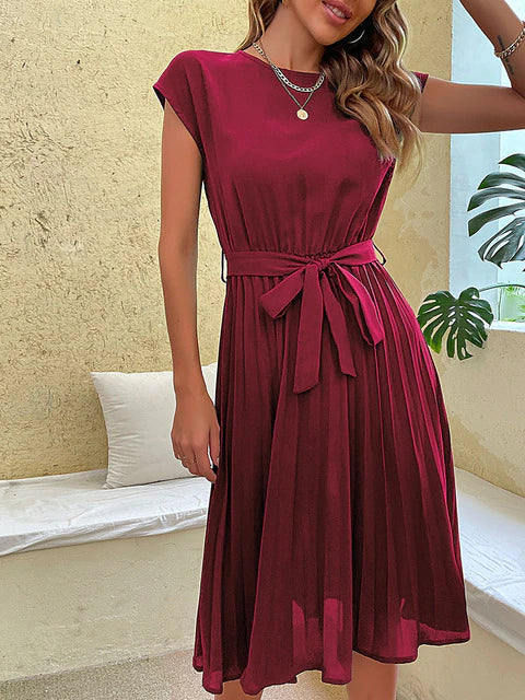Mira Women's Midi Dress | Pleated Design, Short Sleeves, Summer Style 6
