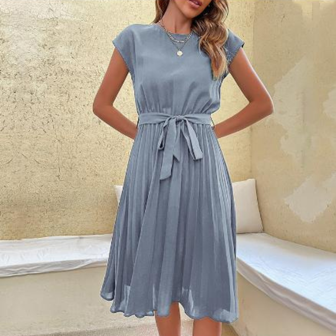 Mira Women's Midi Dress | Pleated Design, Short Sleeves, Summer Style 8