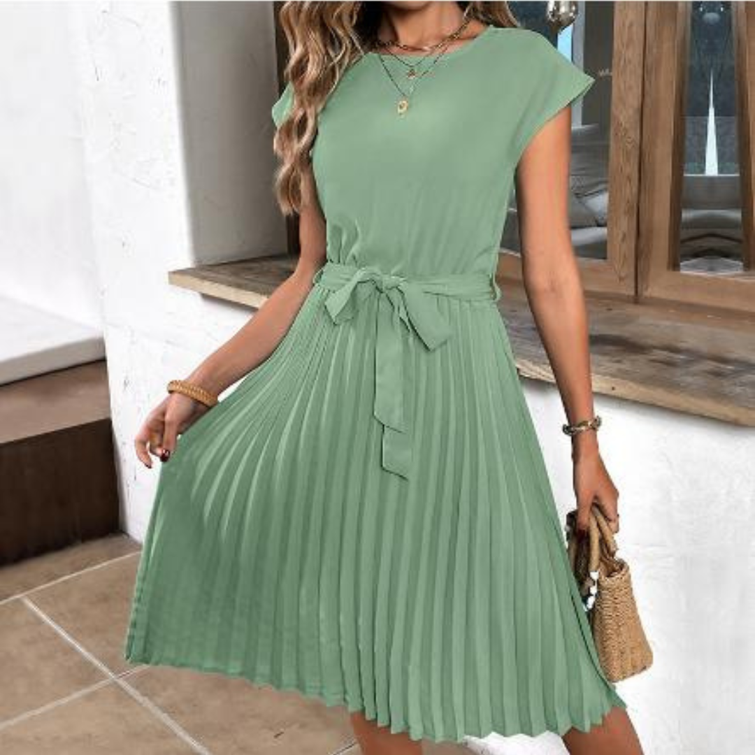 Mira Women's Midi Dress | Pleated Design, Short Sleeves, Summer Style 9