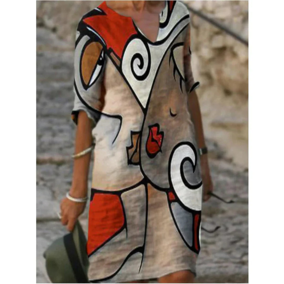 Mira Women's Mini Dress | Bold Graphic Prints, V-Neck Sheath Style 7