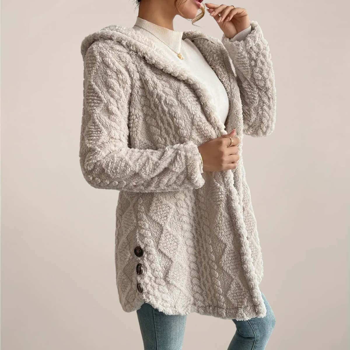 Mira Women's Spring Cardigan | Soft Textured Hooded Design 1