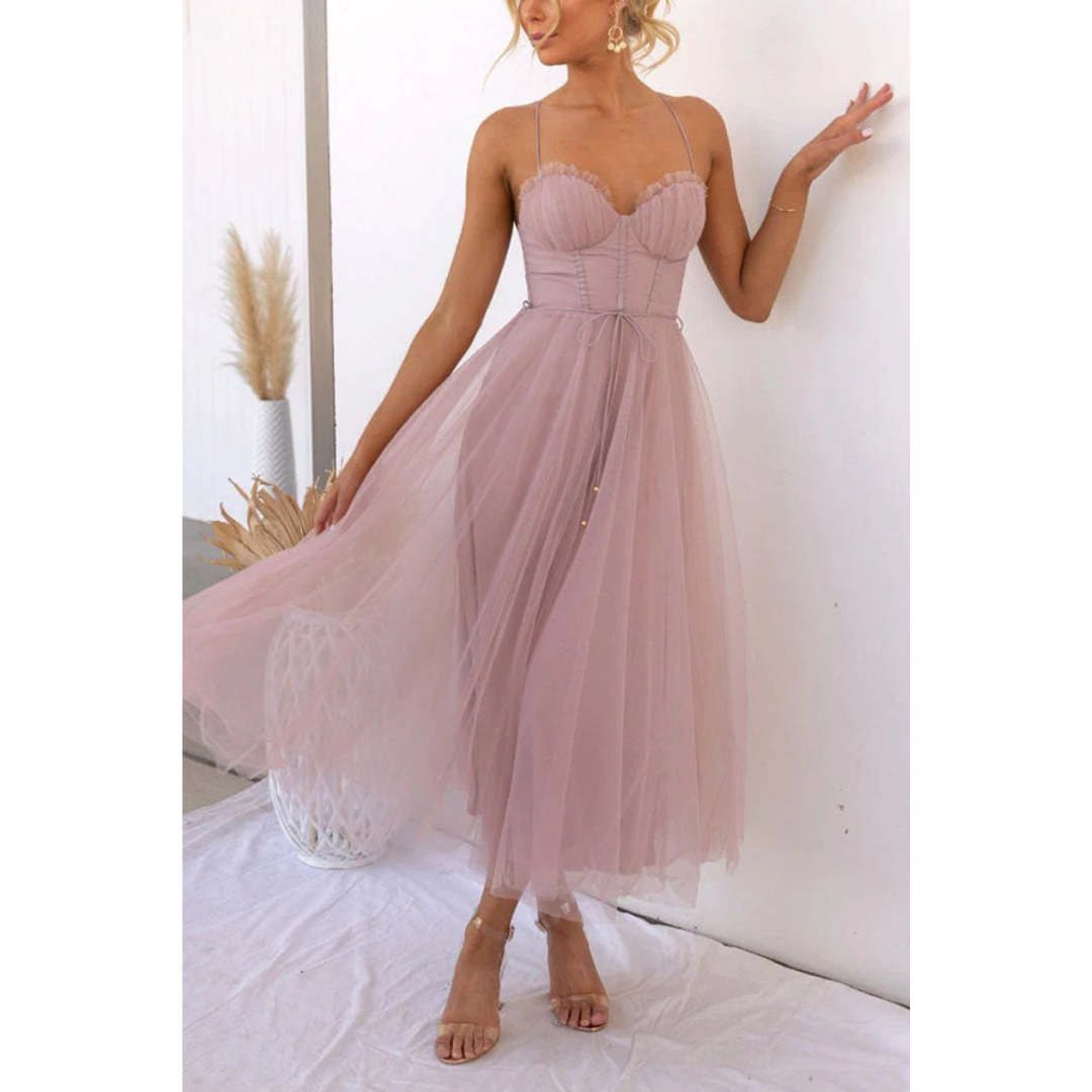 Mira Women's Summer Midi Dress | Spaghetti Straps, Flattering Silhouette 0
