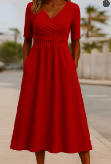 Mira Women's Summer Midi Dress | V-Neck Wrap Design, Flattering Fit 3