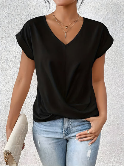 Mira Women's Top | Chic V-Neck Blouse with Twist Front Design 2