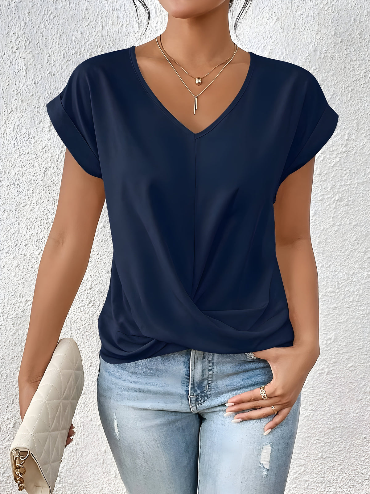 Mira Women's Top | Chic V-Neck Blouse with Twist Front Design 4