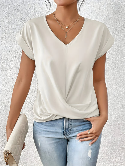 Mira Women's Top | Chic V-Neck Blouse with Twist Front Design 5