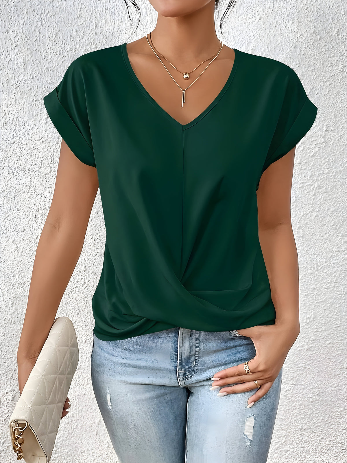 Mira Women's Top | Chic V-Neck Blouse with Twist Front Design 6