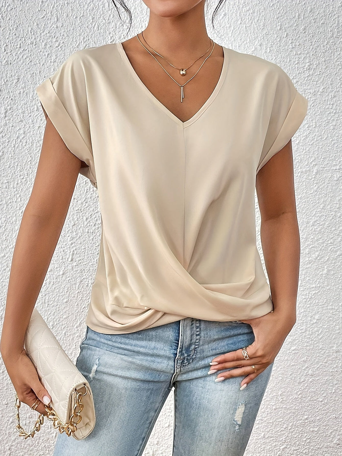 Mira Women's Top | Chic V-Neck Blouse with Twist Front Design 7