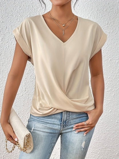 Mira Women's Top | Chic V-Neck Blouse with Twist Front Design 7