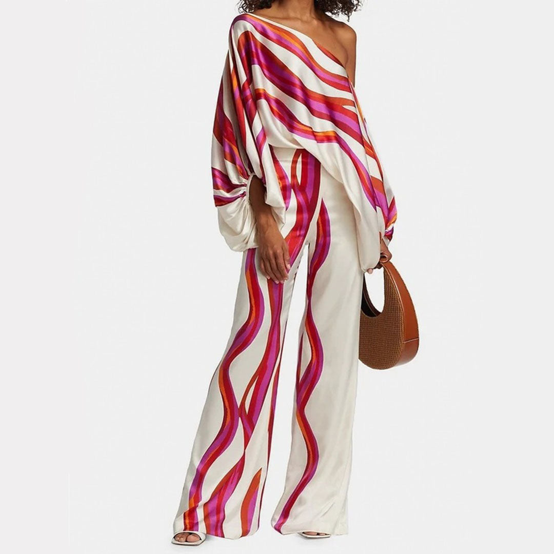 Mira Women's Two Piece Set | One-Shoulder Printed Design, Trendy Co Ord Set 0