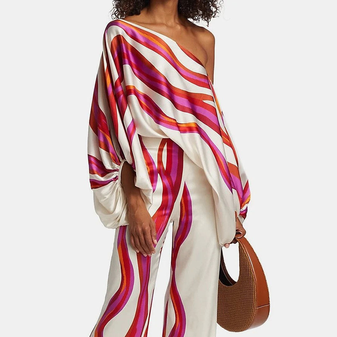 Mira Women's Two Piece Set | One-Shoulder Printed Design, Trendy Co Ord Set 2