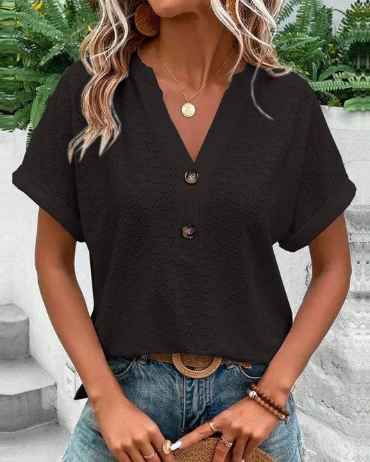 Mira Women's V-Neck Top | Relaxed Fit, Casual Summer Style 0
