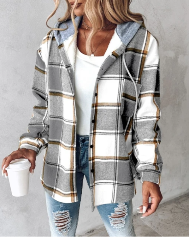 Mira Women's Winter Jacket | Checked Pattern, Warm Lining 2