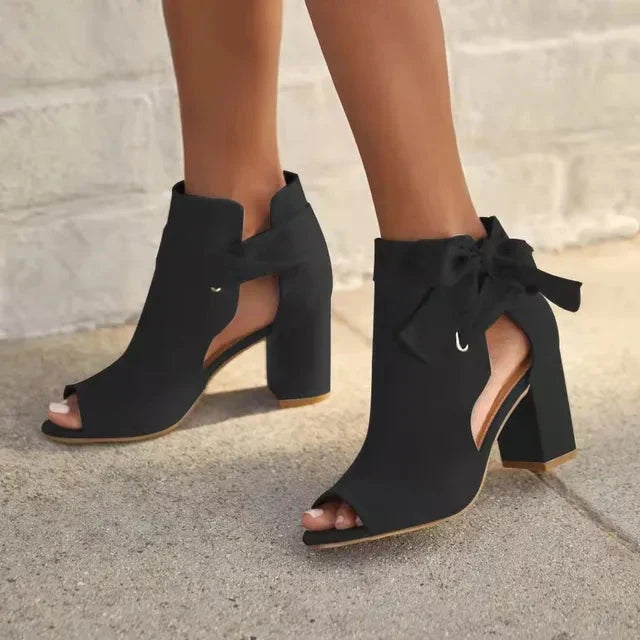 Odessah Women's Ankle Boots | Chic Tie-Up Design, Open Toe, Block Heel 6
